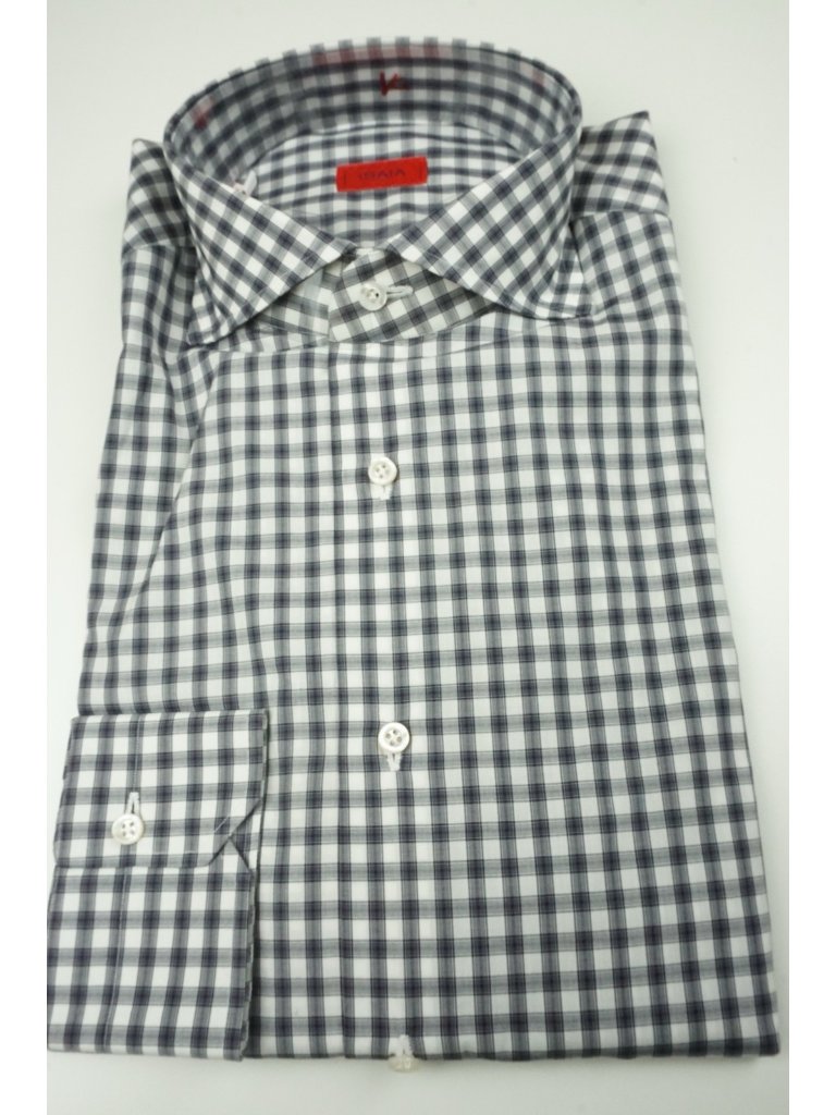 Isaia White Mauve Gray Plaid Long Sleeve Cotton Dress Shirt 15.5/39 New